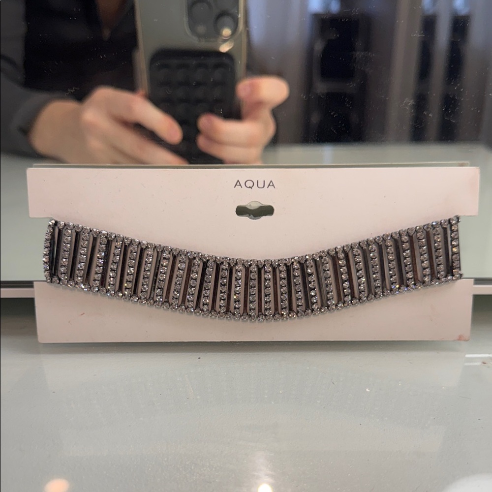 Choker Necklace Rhinestone Sparkling Silver Gunmetal NEW Aqua Brand